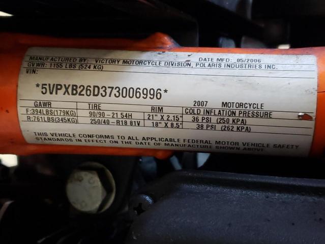 5VPXB26D373006996 - 2007 VICTORY MOTORCYCLES VEGAS JACKPOT ORANGE photo 10