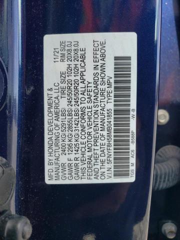 5FNYF8H58MB041855 - 2021 HONDA PASSPORT EXL أزرق صورة 13