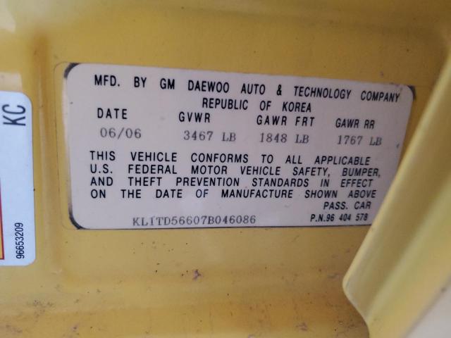 KL1TD56607B046086 - 2007 CHEVROLET AVEO BASE YELLOW photo 12