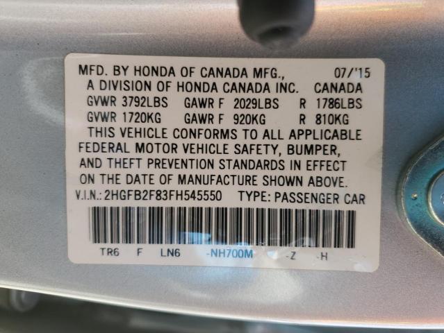2HGFB2F83FH545550 - 2015 HONDA CIVIC EX Gümüş foto 13