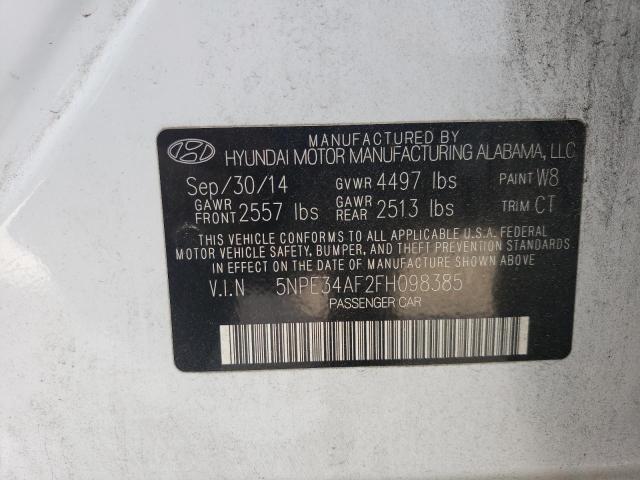 5NPE34AF2FH098385 - 2015 HYUNDAI SONATA SPORT WHITE photo 12