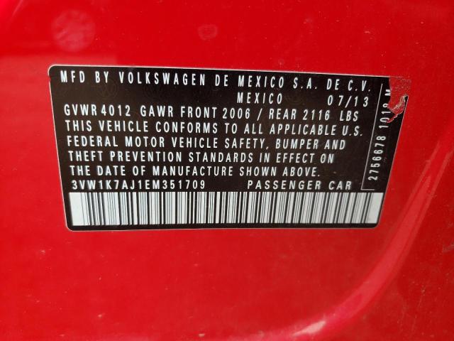 3VW1K7AJ1EM351709 - 2014 VOLKSWAGEN JETTA BASE Qırmızı foto 10