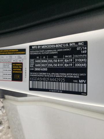 4JGDA5HB2FA442925 - 2015 MERCEDES-BENZ ML 350 4MATIC WHITE photo 14