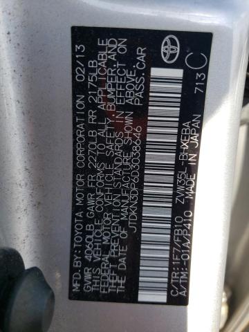 JTDKN3DP6D3038646 - 2013 TOYOTA PRIUS PLUG ვერცხლისფერი ფოტო 12