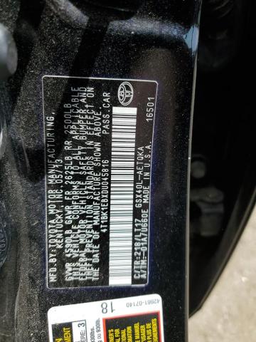 4T1BK1EBXDU045816 - 2013 TOYOTA AVALON BASE 黑色 照片 12