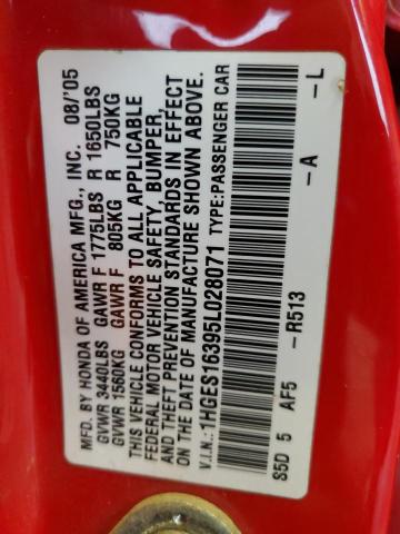 1HGES16395L028071 - 2005 HONDA CIVIC DX VP Qırmızı foto 13