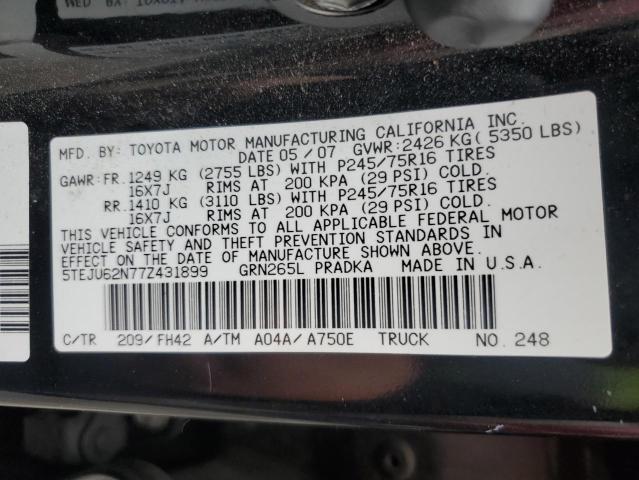 5TEJU62N77Z431899 - 2007 TOYOTA TACOMA DOUBLE CAB PRERUNNER BLACK photo 12