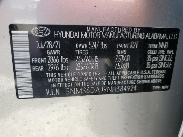 5NMS6DAJ9NH384924 - 2022 HYUNDAI SANTA FE SEL SILVER photo 13