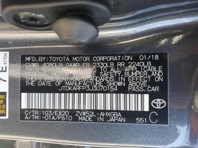 JTDKARFP3J3070154 - 2018 TOYOTA PRIUS PRIM 灰色 照片 12
