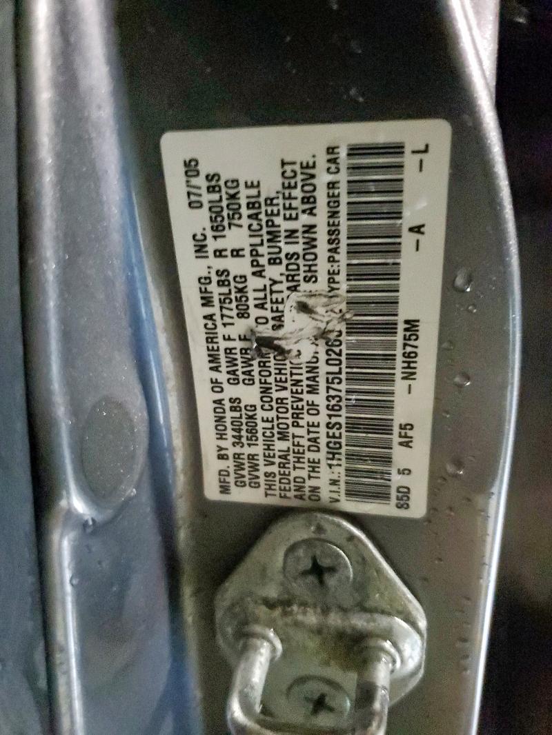 1HGES16375L026092 - 2005 HONDA CIVIC DX VP Արծաթագույն լուսանկար 13