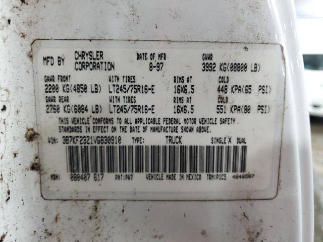 3B7KF23Z1VG830910 - 1997 DODGE RAM 2500 WHITE photo 12