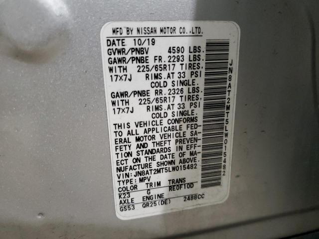 JN8AT2MT5LW015482 - 2020 NISSAN ROGUE S SILVER photo 12