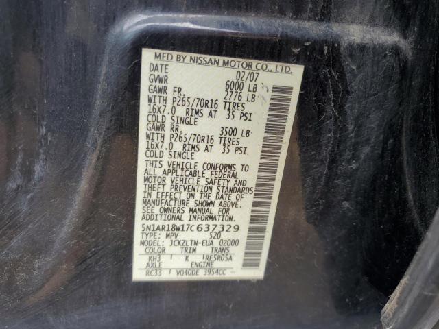 5N1AR18W17C637329 - 2007 NISSAN PATHFINDER LE 黑色 照片 13