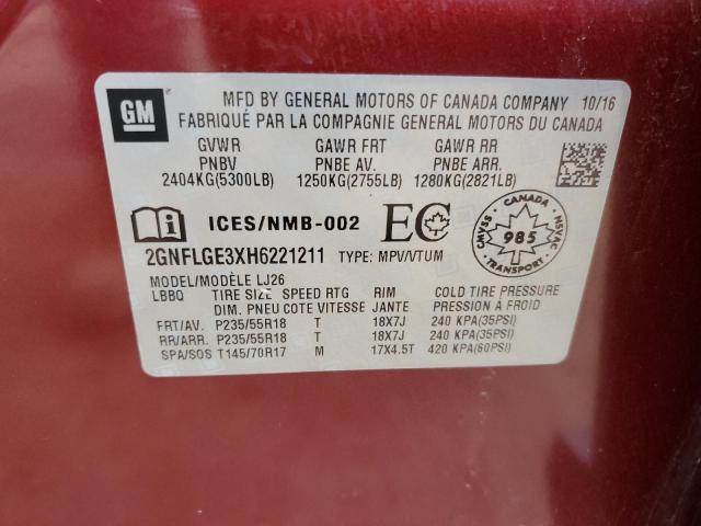 2GNFLGE3XH6221211 - 2017 CHEVROLET EQUINOX PREMIER RED photo 14