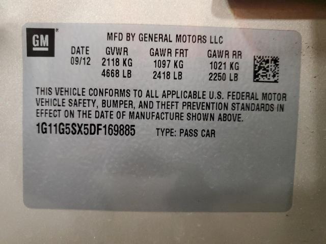 1G11G5SX5DF169885 - 2013 CHEVROLET MALIBU 3LT ბეჟი ფოტო 12