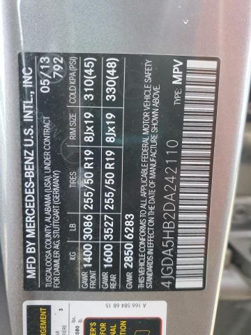 4JGDA5HB2DA242110 - 2013 MERCEDES-BENZ ML 350 4MATIC SILVER photo 14