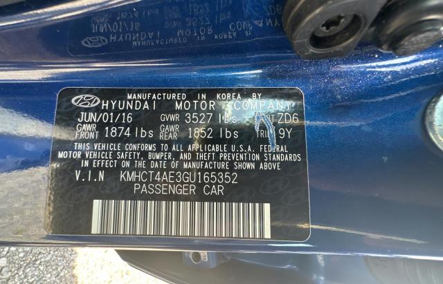 KMHCT4AE3GU165352 - 2016 HYUNDAI ACCENT SE BLUE photo 10