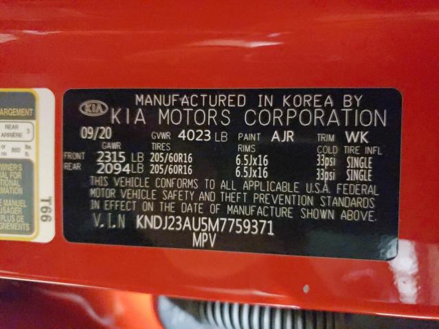 KNDJ23AU5M7759371 - 2021 KIA SOUL LX RED photo 12