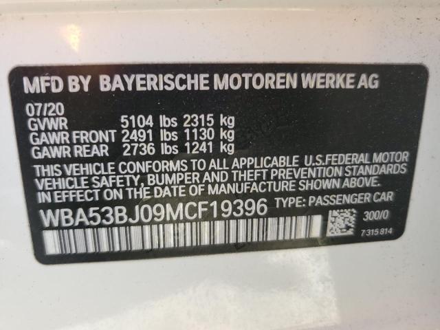 WBA53BJ09MCF19396 - 2021 BMW 540 I WHITE photo 13