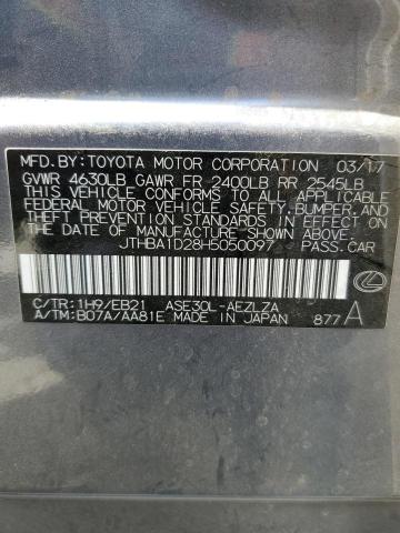 JTHBA1D28H5050097 - 2017 LEXUS IS 200T GRAY photo 12