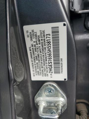 2HGES16565H558173 - 2005 HONDA CIVIC LX GRAY photo 12