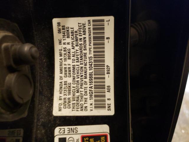 1HGFA16988L104315 - 2008 HONDA CIVIC EXL 黑色 照片 12