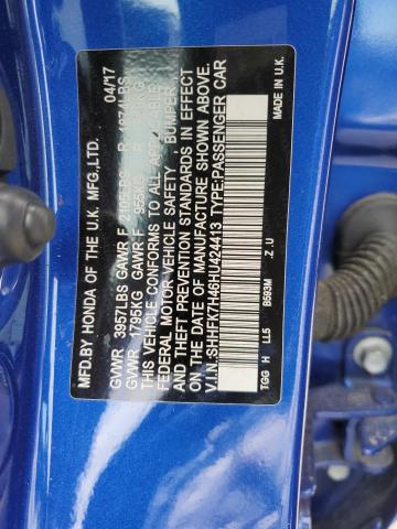 SHHFK7H46HU424413 - 2017 HONDA CIVIC SPORT 蓝色 照片 12