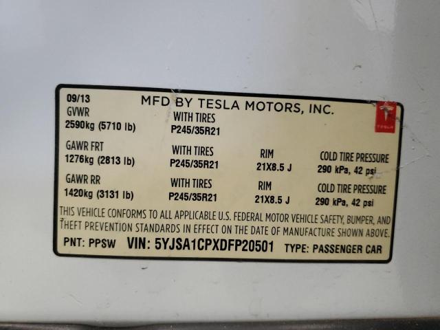 5YJSA1CPXDFP20501 - 2013 TESLA MODEL S GRAY photo 12