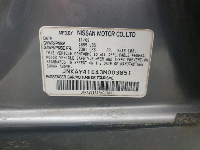 JNKAY41E43M003851 - 2003 INFINITI M45 GRAY photo 12