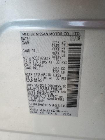 5N1DR2MN9KC596358 - 2019 NISSAN PATHFINDER S SILVER photo 13