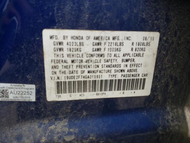 19UDE2F74GA015951 - 2016 ACURA ILX PREMIUM TECH ლურჯი ფოტო 12