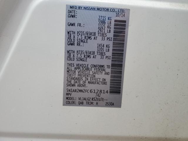 5N1AR2MN2FC612814 - 2015 NISSAN PATHFINDER S WHITE photo 13