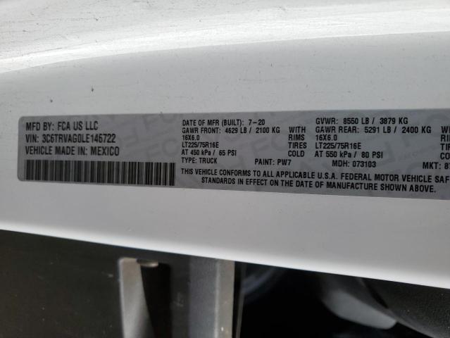 3C6TRVAG0LE146722 - 2020 RAM PROMASTER 1500 STANDARD WHITE photo 13