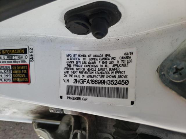 2HGFA16699H352450 - 2009 HONDA CIVIC LX-S Ağ foto 10