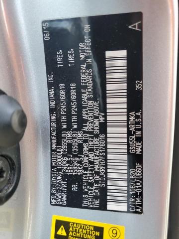 5TDJKRFH7FS176016 - 2015 TOYOTA HIGHLANDER XLE SILVER photo 13