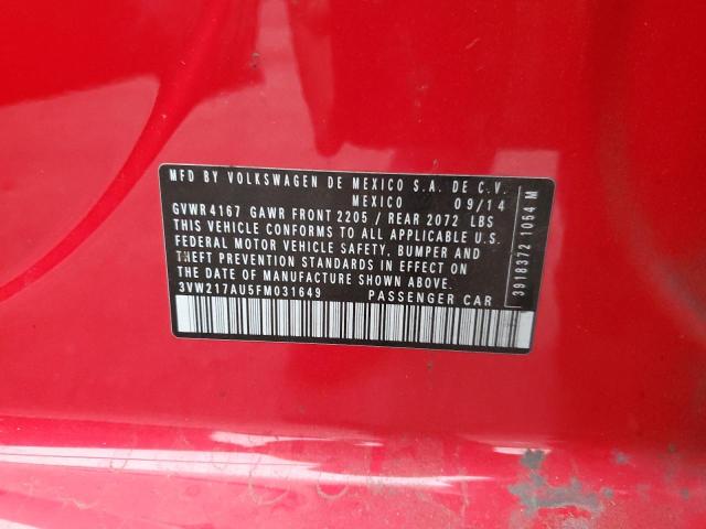 3VW217AU5FM031649 - 2015 VOLKSWAGEN GOLF RED photo 12