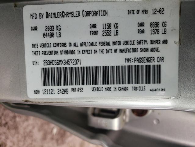 2B3HD56MX3H572371 - 2003 DODGE INTREPID ES SILVER photo 12