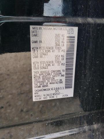 5N1AR2MN1DC616611 - 2013 NISSAN PATHFINDER S BLACK photo 13