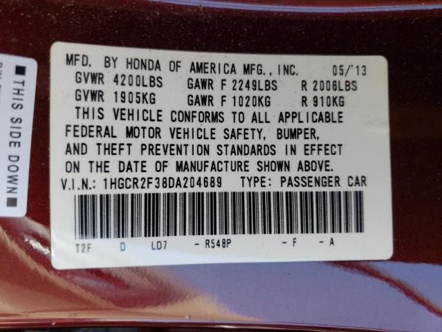 1HGCR2F38DA204689 - 2013 HONDA ACCORD LX MAROON photo 12