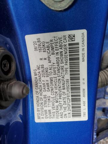 2HGFC2F87LH562389 - 2020 HONDA CIVIC SPORT BLUE photo 13