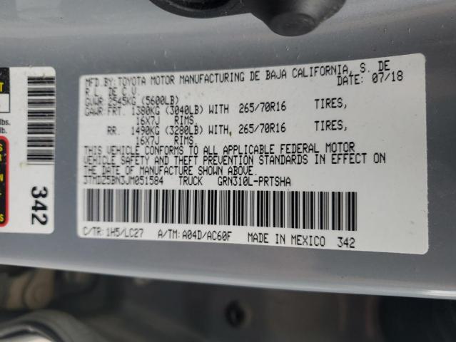 3TMDZ5BN3JM051584 - 2018 TOYOTA TACOMA DOUBLE CAB ვერცხლისფერი ფოტო 12