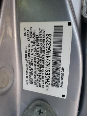 2HGES16374H643228 - 2004 HONDA CIVIC DX VP Gümüş foto 12