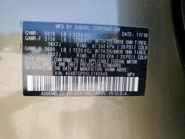4S4BTGPD5L3140948 - 2020 SUBARU OUTBACK TOURING LDL Կանաչ լուսանկար 13