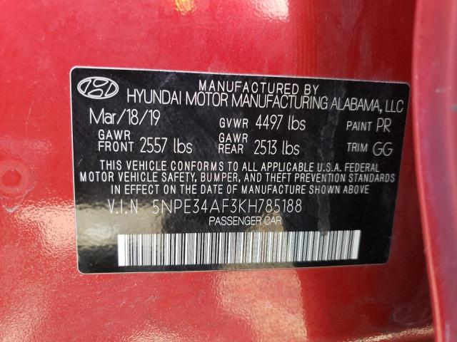 5NPE34AF3KH785188 - 2019 HYUNDAI SONATA LIMITED RED photo 12