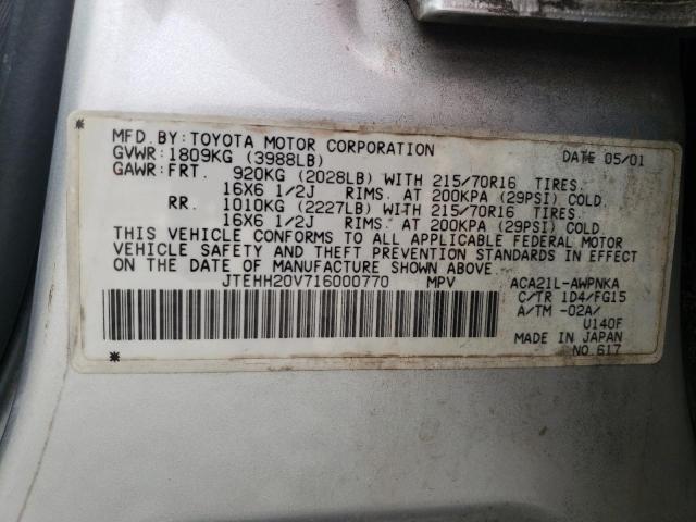 JTEHH20V716000770 - 2001 TOYOTA RAV4 SILVER photo 13