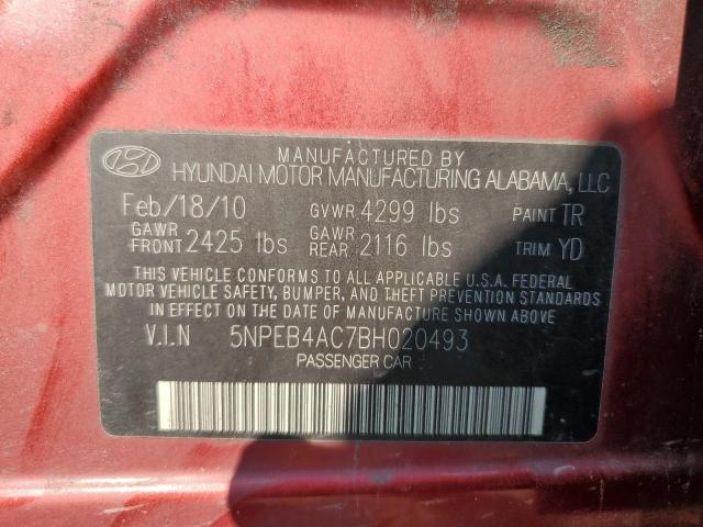 5NPEB4AC7BH020493 - 2011 HYUNDAI SONATA GLS BURGUNDY photo 12