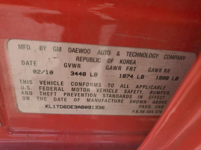 KL1TD6DE3AB091336 - 2010 CHEVROLET AVEO LS 红色 照片 12