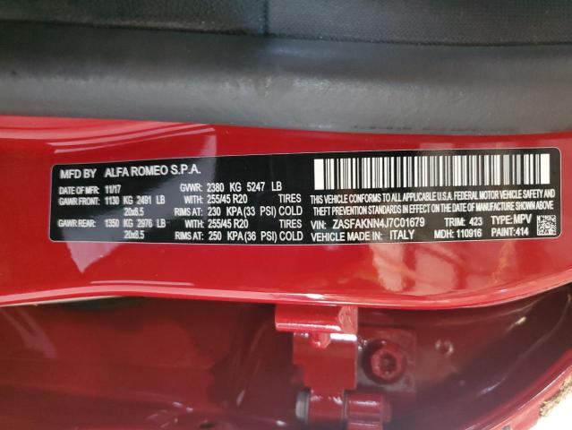ZASFAKNN4J7C01679 - 2018 ALFA ROMEO STELVIO TI SPORT RED photo 12