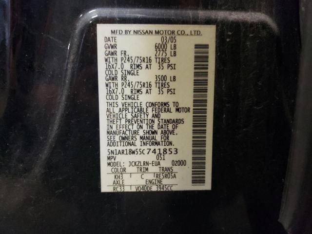 5N1AR18W55C741853 - 2005 NISSAN PATHFINDER LE 黑色 照片 13