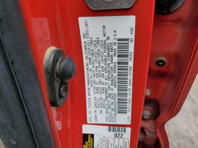 5TEJU62N26Z237599 - 2006 TOYOTA TACOMA DOUBLE CAB PRERUNNER RED photo 12